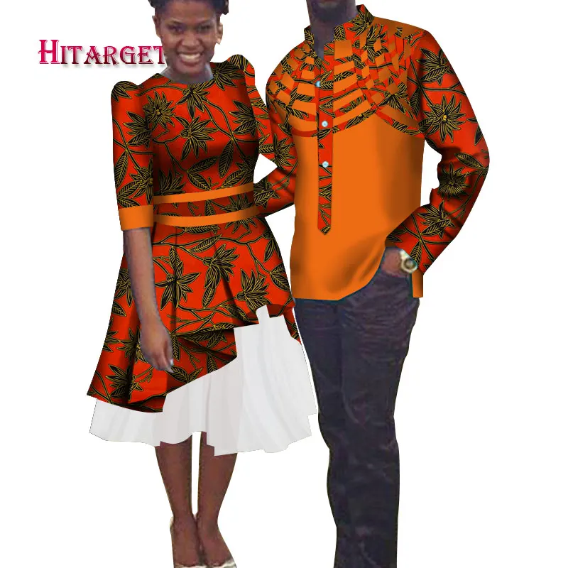Африканская пара одежды мужская рубашка+ Дашики африканские платья для пары африканская одежда для пары вечерние свадебные платья WYQ186 - Цвет: 2