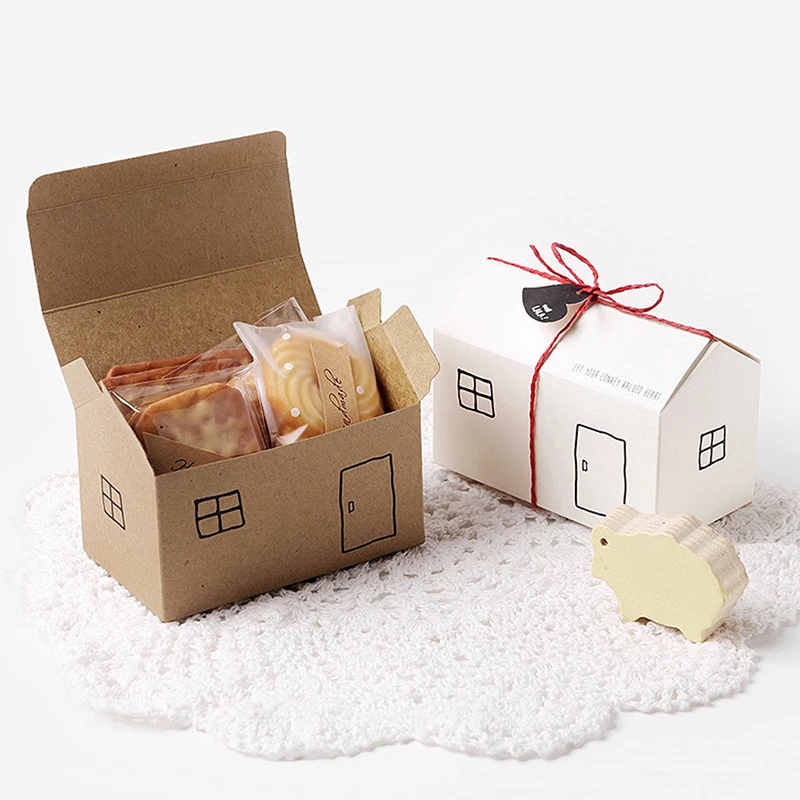 

20sets White Kraft House Paper Gift Boxes Party Box Candy Box With String Tag Birthday Wedding Favors Party Decoration Supplies
