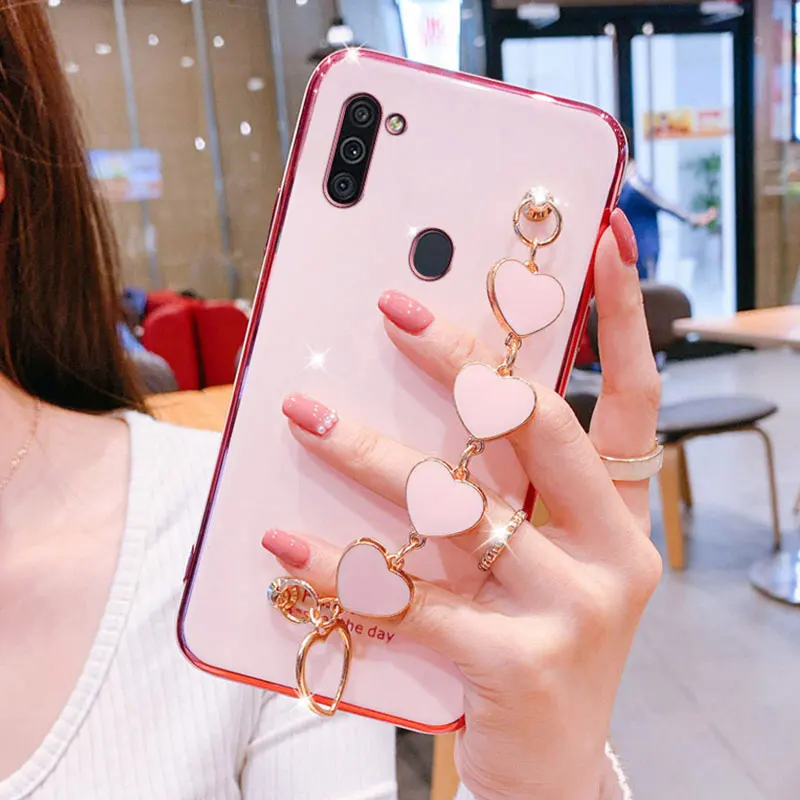 Wrist Bracelet Phone Case For Samsung M11 Case Luxury Heart Chain