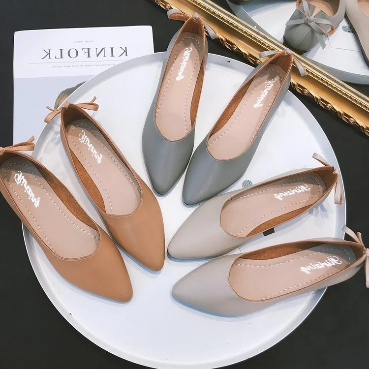 

Shoes New Style 2019 Children Korean-style Versatile Pointed Shallow Mouth WOMEN'S Shoes Bow Soft-Sole Moccosins Single Shoes Gr