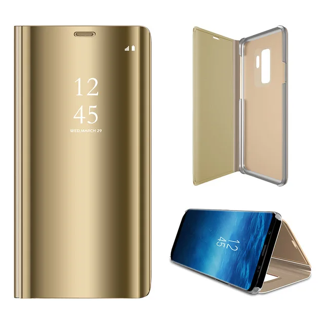 Smart mi rror флип чехол для Xiaomi Redmi Note 7 6 K20 Pro S2 5 Plus 7A GO 5A mi 9T CC 9 9E 8 SE A1 A2 8 Lite 5A POCO F1 CC9 крышка - Цвет: Gold