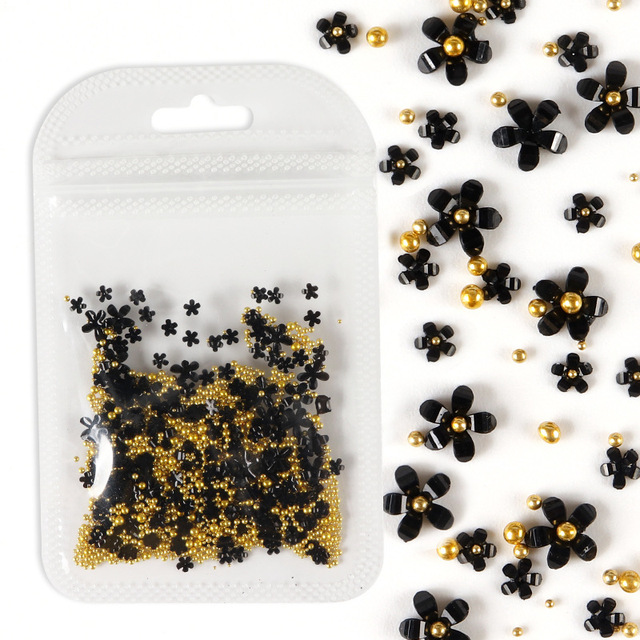 Pack  Nail Art Decorations  3D Flower Acrylic Mixed Size White Pink Jewelry Gold Silver Nail Beads Manicure Tools Accessories