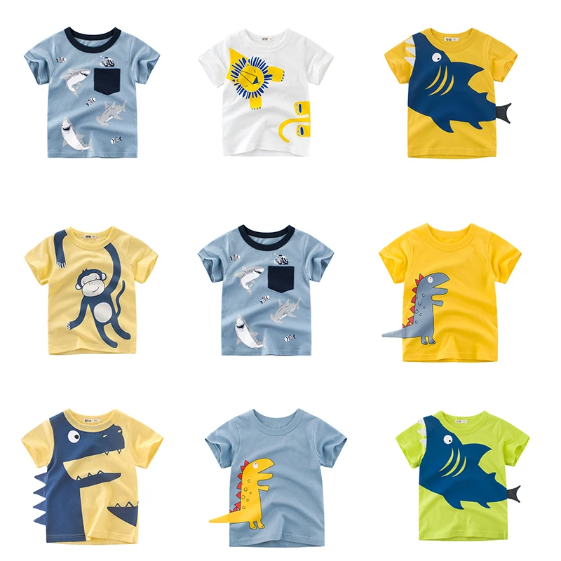 Boys Summer Tee Tops T-Shirt Children Cartoon Animals Shark Dinosaur Print Cotton Clothes | Детская одежда и обувь