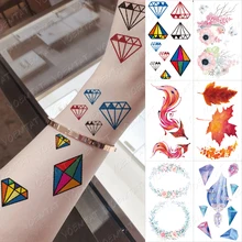

Color Diamond Water Transfer Waterproof Temporary Tattoo Sticker 3D Koi Fox Maple Leaf Flash Tatoo Girl Fake Tatto Children Kids