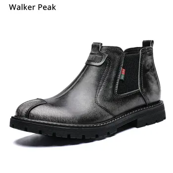 

Chelsea Boots Men Winter Shoes Black Split Leather Thick sole Mens Footwear Warm Plush nonslip snow boots size 38-44 Walker peak