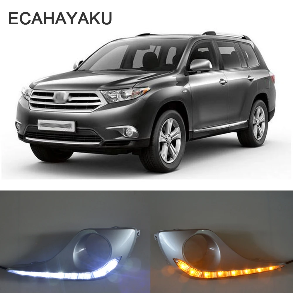 

ECAHAYAKU Car-styling Turn Signal style Relay 12v LED DRL daytime running lights For Toyota Highlander 2012 2013 Fog Lamp Covers