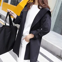 Женское осеннее пальто с капюшоном, Свободное пальто средней длины в консервативном стиле, весеннее пальто BHD2