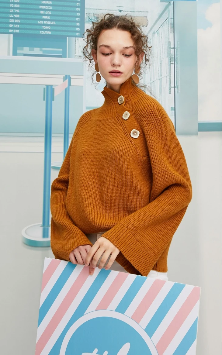 Vero Moda женский свободный короткий свитер с высоким воротником и расклешенными рукавами | 319313566