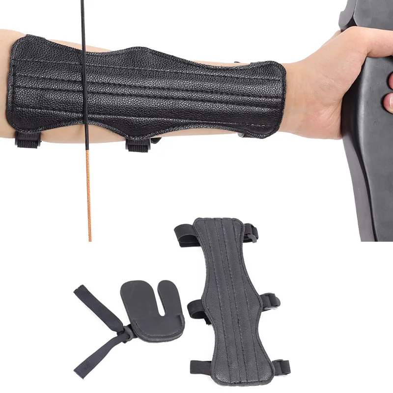 Linkboy Archery Shooting Protector Gear Set Leather Arm Bracer Hand