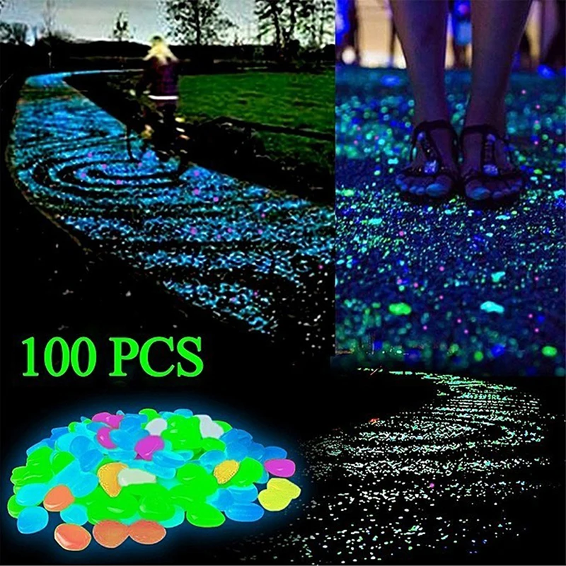 

100 Pcs Luminous Stone Large Pebbles Stone Glow In The Dark Home Garden Walkways Aquarium Fish Tank Colorful Garden Decorations