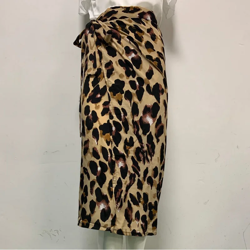 Женские юбки леопардовые сексуальные печатные Высокая талия ремень юбка модные кружевные юбки-карандаш до колена