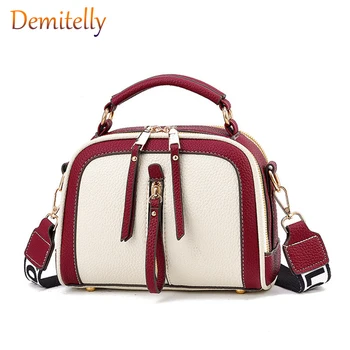 

Fashion Contrast Women Bags Casual Shoulder Messenger Bag Wide Shoulder PU Clutch Small Square Bag Luxury Handbags 2020 Designer