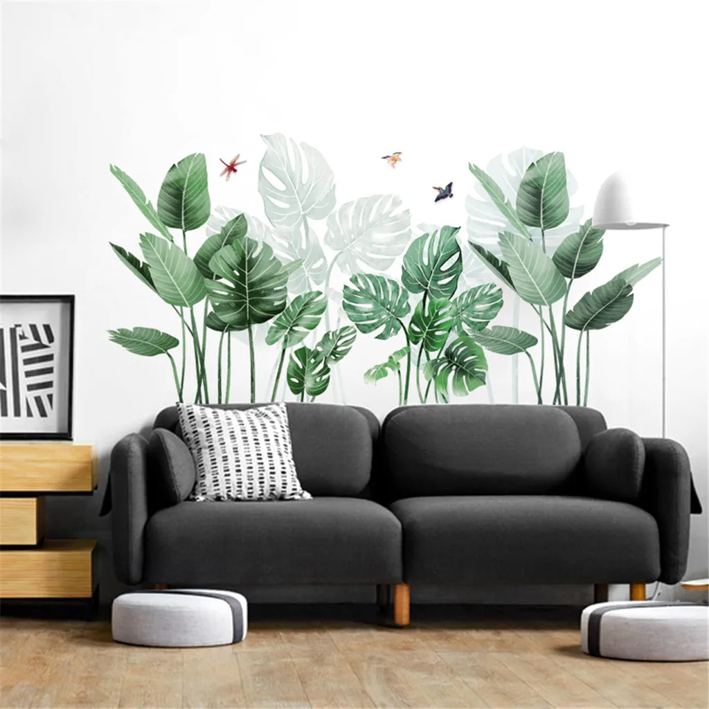 

Tropical Plants Green Leaves Wall Stickers For Bedroom Living Room Dining Kitchen Kids Room DIY Vinyl Wall Decals Door Murals