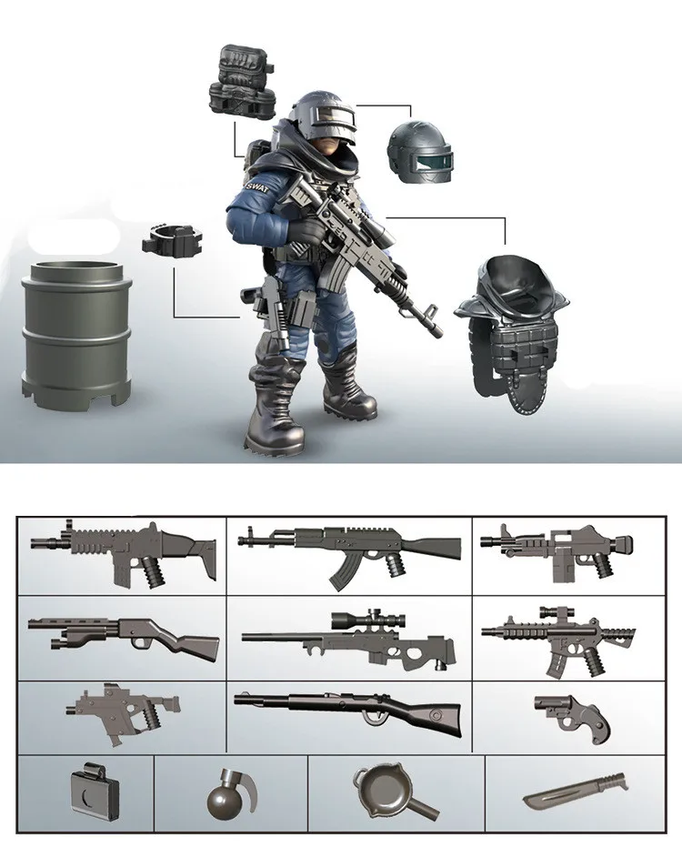Блоки 2-ой мировой войны, WW2 солдат команда оружие в Военном Стиле городская полиция SWAT армейские конструкторных блоков, Детские кубики просвещение игрушки для детей
