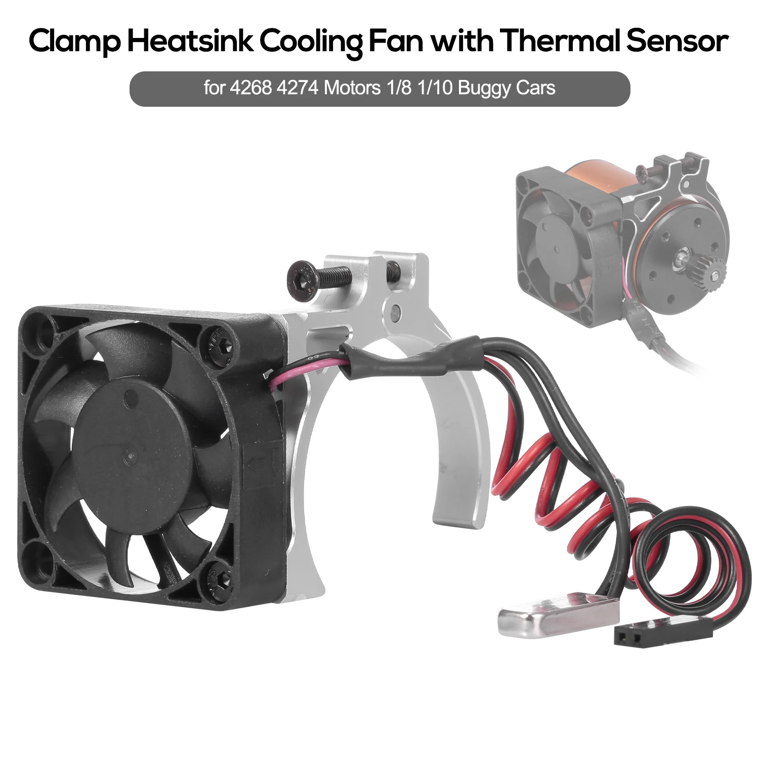 

RC Car Motor Heatsink Cooling Fan with Thermal Sensor CNC Alloy Clamp Heatsink RC Parts for 4268 4274 Motors 1/8 1/10 Cars