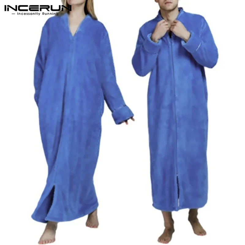 INCERUN/парная фланелевая Домашняя одежда, мягкий удобный длинный пуловер, халат, пижама, Модный повседневный теплый халат размера плюс