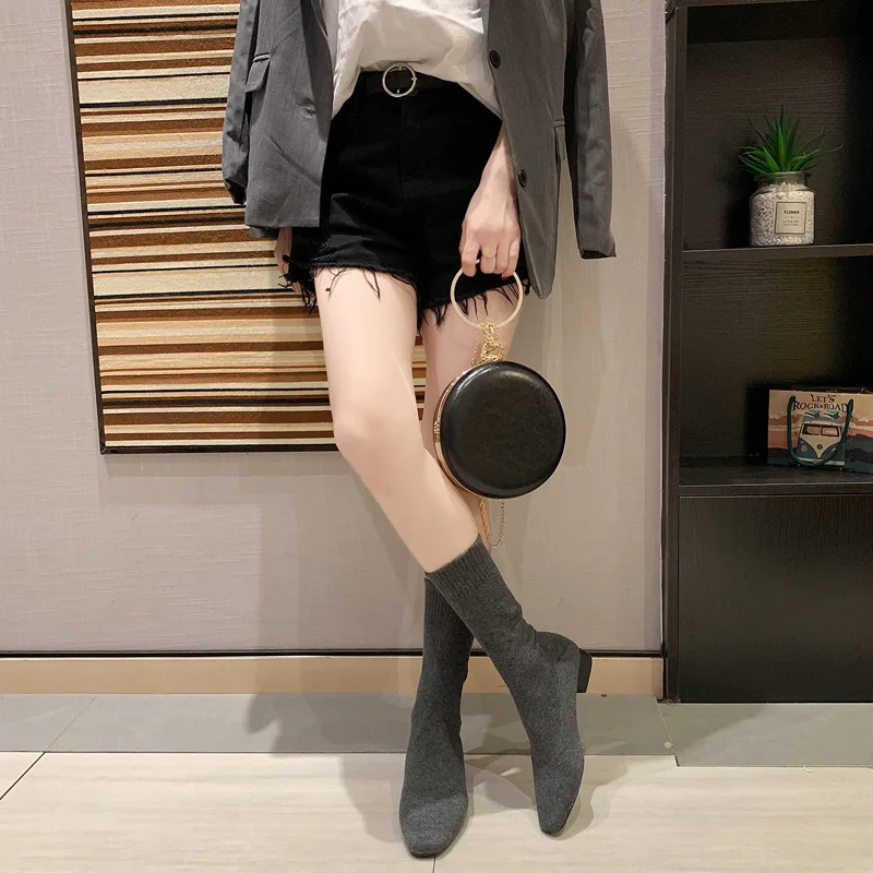 

2020 Women Boots Winter Flock Western Style Square High Heel Over The Knee Boots Synthetic Sewing Ladies Boots