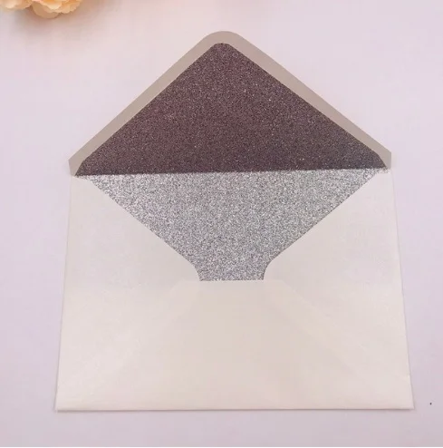 Silver glitter Горячая 25 белый/слоновая кость мерцающий жемчуг Свадебное приглашение из бумаги конверт для карт перламутровый Блестящий конверт 4 торжества - Цвет: Silver glitter