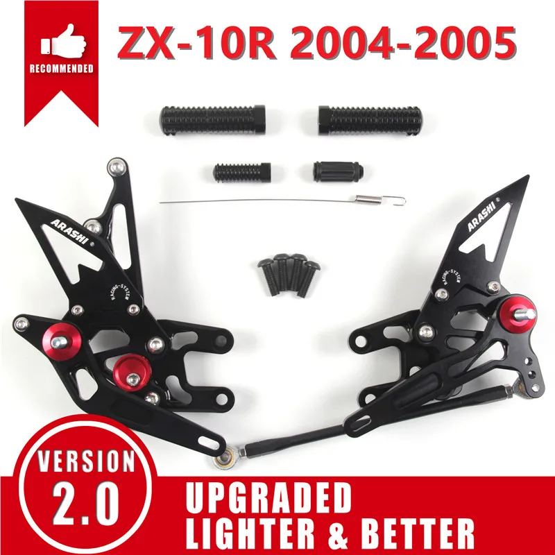 Араши ЧПУ Регулируемая подножка для KAWASAKI ZX-10R 2004- подножки Rearset ниндзя ZX10R ZX 10R 2010 2011 2012 2013 - Цвет: Black 2004-2005