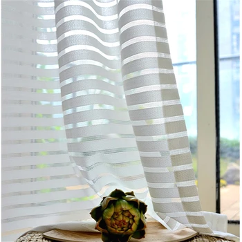 

White Striped Modern Tulle Curtains for Living Room Organza Fabric Geometric Voile Sheer Curtains Home Decoration Window Fabric