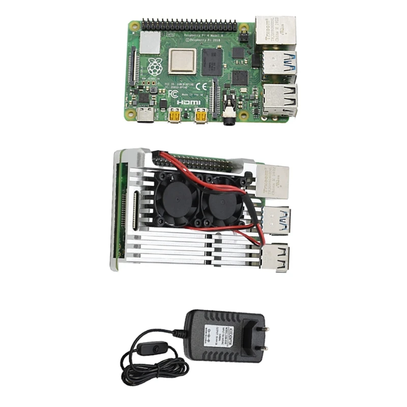 Для Raspberry Pi 4 модели B 2G Оперативная память DIY Kit с Чехол охлаждения двойной вентилятор 5V 3A Мощность адаптер