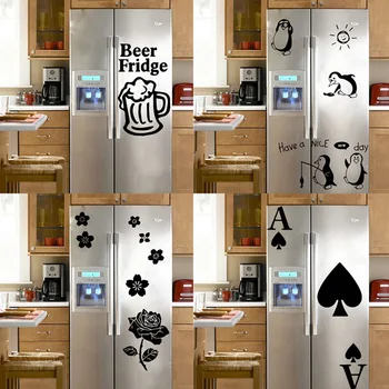 Hot Fridge Stickers Vinyl Waterproof Wallpaper For Kitchen Decoration wallsticker Decal mural beer penguin flowers refrigerator