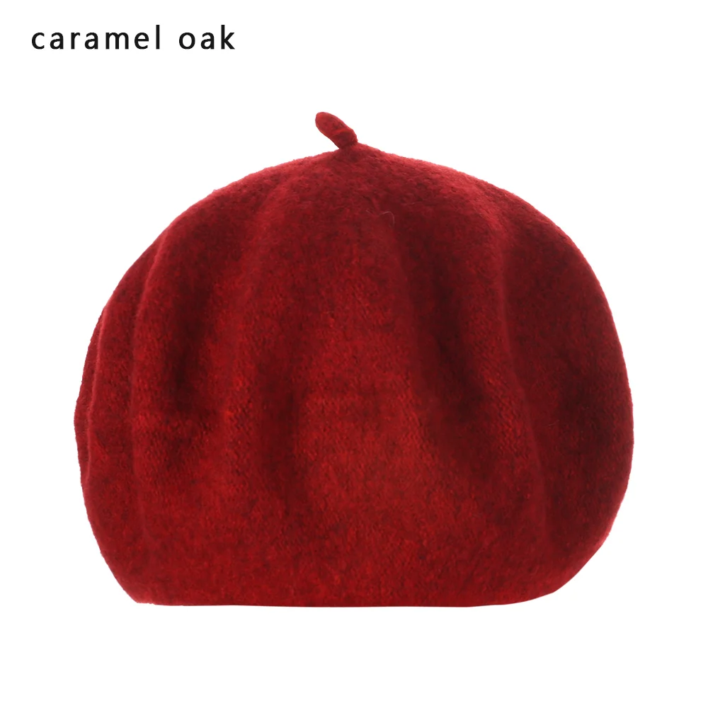 caramel oak Шерстяные береты, шапки для женщин, зимняя французская шапка для девочек, одноцветная модная Осенняя зимняя беретка, шапка для женщин, плоская кепка, шапка, фетровые береты - Цвет: caramel oak