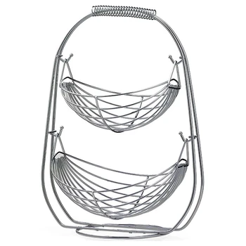 

Double Layer Fruit Basket Iron Plating Silver Kitchen Restaurant Basket Fruit Basket Home Tool