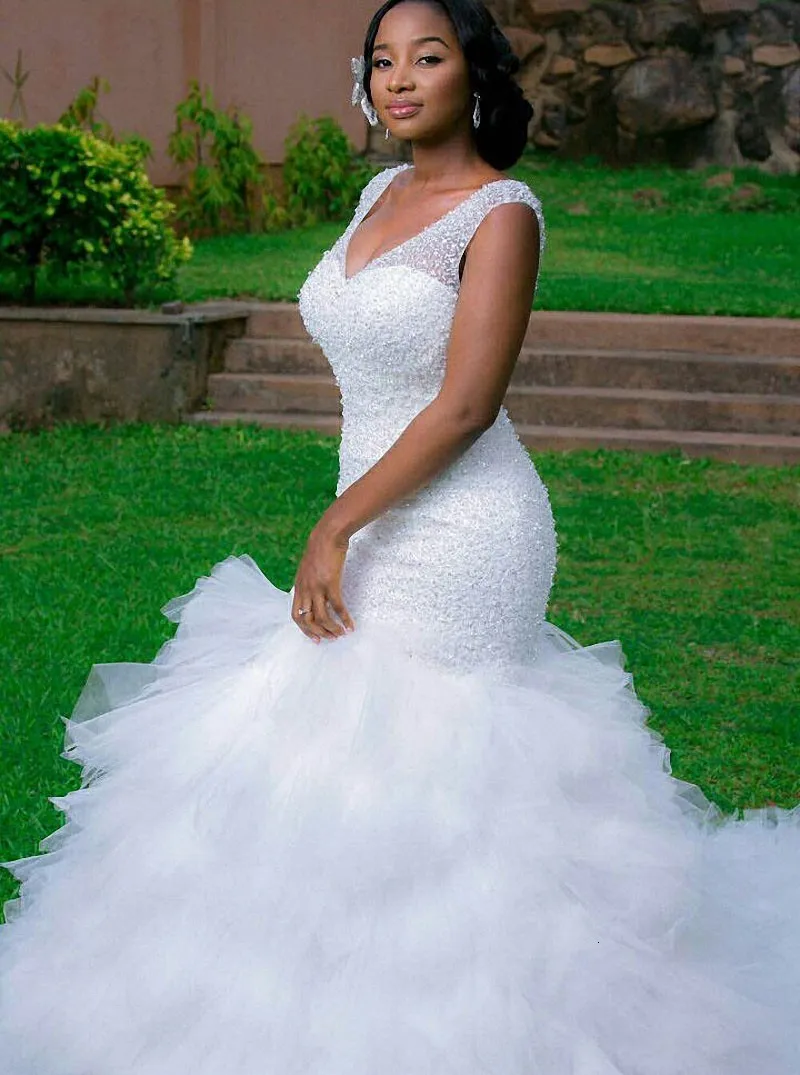 Vestidos De Novia сексуальное свадебное платье русалки с v-образным вырезом и кристаллами, винтажное платье размера плюс, платье для матери невесты в африканском стиле