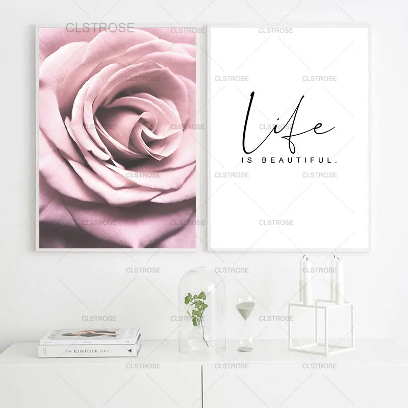 Life Quote Canvas Painting Nordic Floral Posters And Prints Beautiful Flowers Rose Art Wall Pictures English Home Decor | Дом и сад