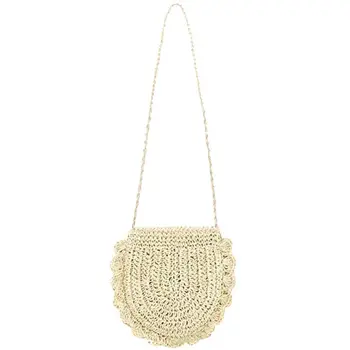 

Women Beach Bag Round Straw Crochet Shoulder Summer Bag Purse, Beige