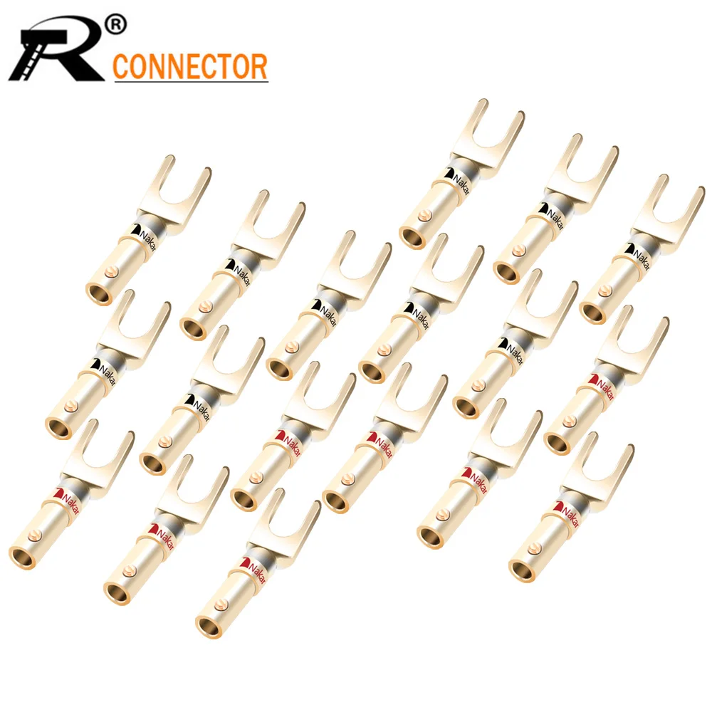 100PCS TOP Ranking Nakamichi Y/U Type HIFI Banana Plug Connectors Gold Plated Screw Lock Solderless Fork Amplifier Banana Jack