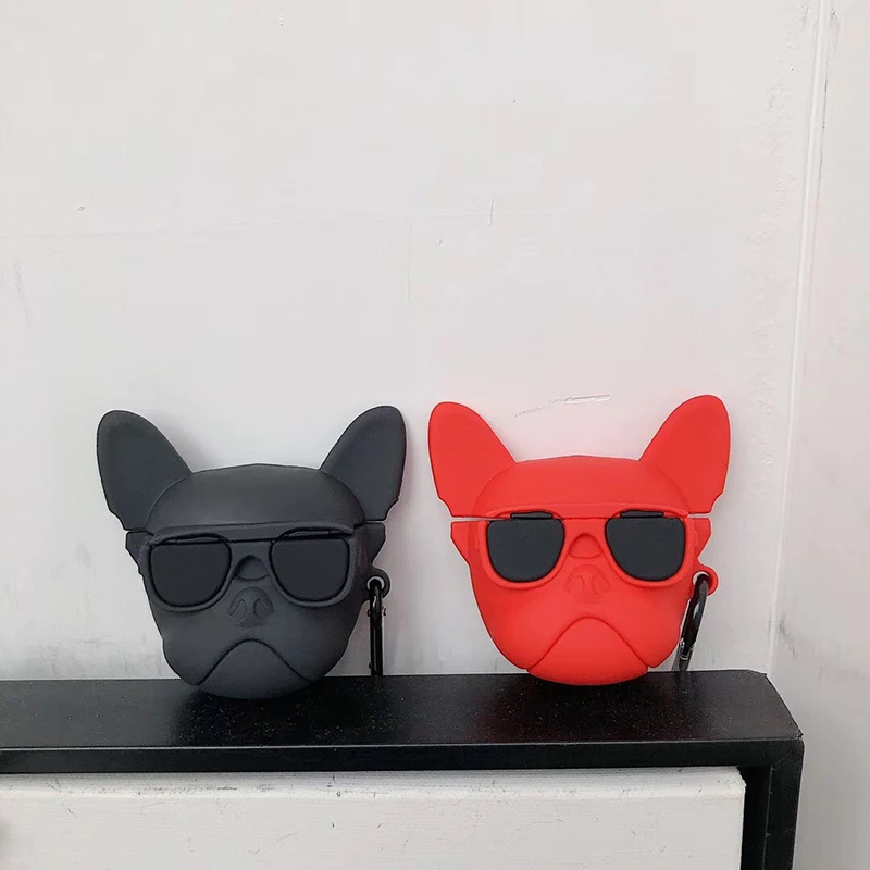 

Hot Pet dog 3D red soft silicon Wireless Earphone Charging Box Cover Bag for Apple AirPods 1 2 French Bulldog Bluetooth case