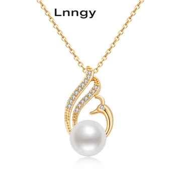 

Lnngy 14K Gold Filled 9-9.5mm Natural Cultured Freshwater Pearl Swan Necklace Women Anniversary Engagement Jewelry Gifts