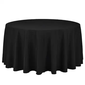 

Hot Sale 275cm Round Black Polyester Plain Table Cloth For Wedding Party Banquet Decoration