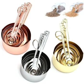 

4/8pcs Stainless Steel Measuring Spoon Set Rose Gold Measuring Cups Kitchen Accessories Cooking Tea Coffee Spoon Measuring Tools