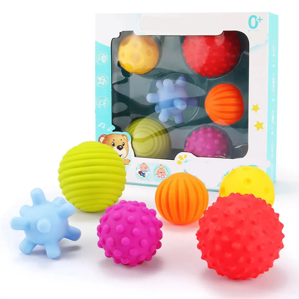 

6pcs Textured Ball Set soft develop baby's tactile senses toy Baby touch hand training Grasping Massage ball Rattle Activity toy