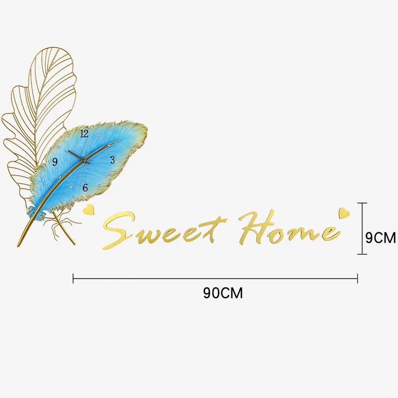 feather metal resin clock porch simple TV wall wall clock Color:C-2
