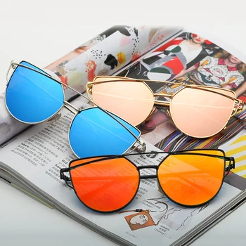 

2020 Fashion Woman Sunglasses Cat Eye Brand Designer Sun Glasses Vintage Retro For Women Reflective Oculos De Sol Gafas New