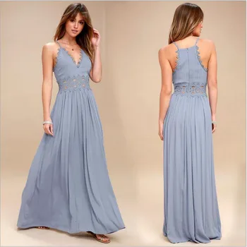 

BacklakeGirls Sexy V Neck Sleeveless Spaghetti Strap Cut Out Party Dress Baby Blue Long Casual Dress Vestido De Fiesta De Gala