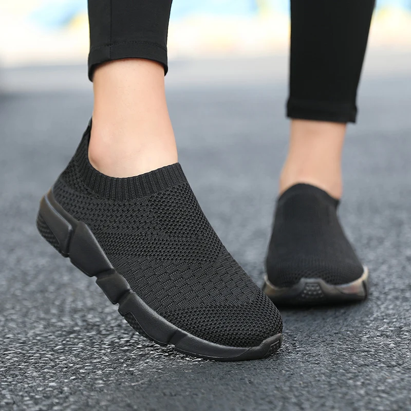 Women Shoes Knitting Sock Sneakers Slip On Flat Laides Walking Shoes Loafers Flats Plus Size