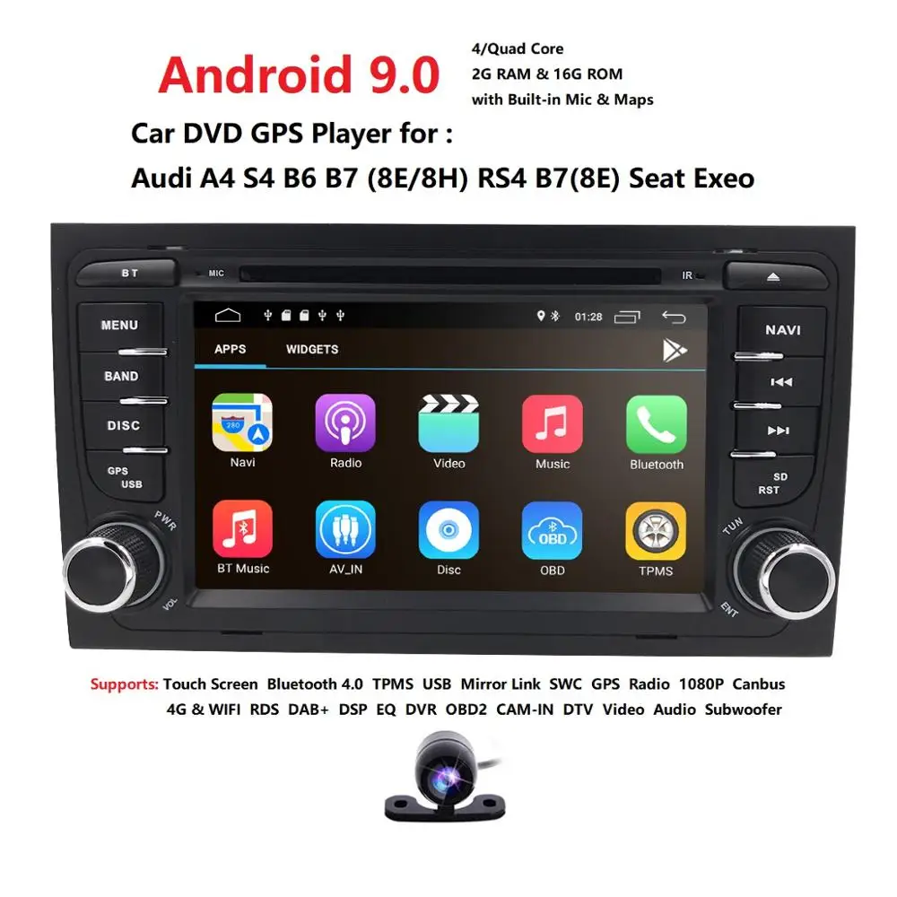 Best Hizpo Android 9.0 Double Din Car DVD GPS Player For Audi A4 S4 B7 Canbus Radio GPS Bluetooth 1080P 4G USB Host Ipod Map TPMS DVR 3