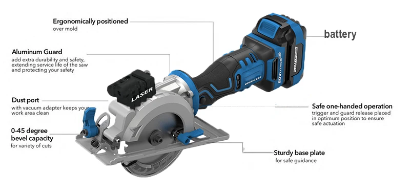 BDWTECH BT526 Mini portable 20V Electric cordless circular saw with lase function and Wood saw blade