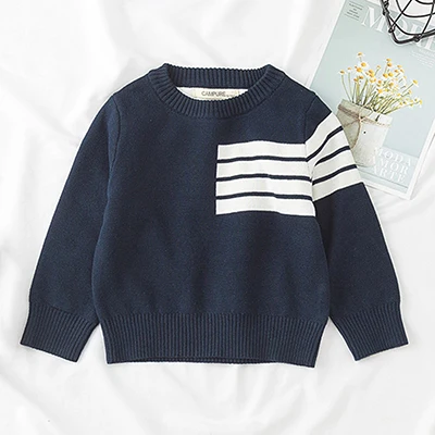 Navy blue Г. Осенне-зимний детский Хлопковый пуловер с длинными рукавами, круглым вырезом и застежкой на плече Детский свитер для девочек и мальчиков - Цвет: Navy blue