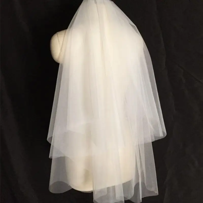 Минималистичный простой стиль 2 уровня двухслойные женские сетчатые кончики пальцев Длина Свадебные вуали простые плиссированные