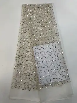 

Gold African Sequins Dry Lace Fabrics 2020 High Quality luxury Lace Nigerian Sequins Lace Fabric French Tulle Lace For Party FD9