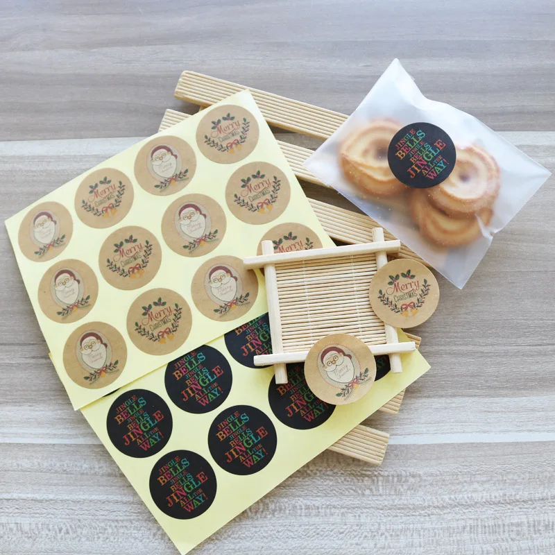 

120pcs Xmas Round Stickers Kraft Paper Craft Christmas Design Seal Sticker for Handmade Candy Box Gift Wrapper Bag Accessories