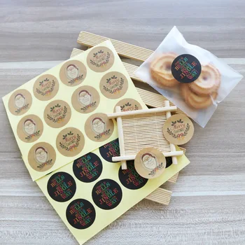 

120pcs Xmas Round Stickers Kraft Paper Craft Christmas Design Seal Sticker for Handmade Candy Box Gift Wrapper Bag Accessories