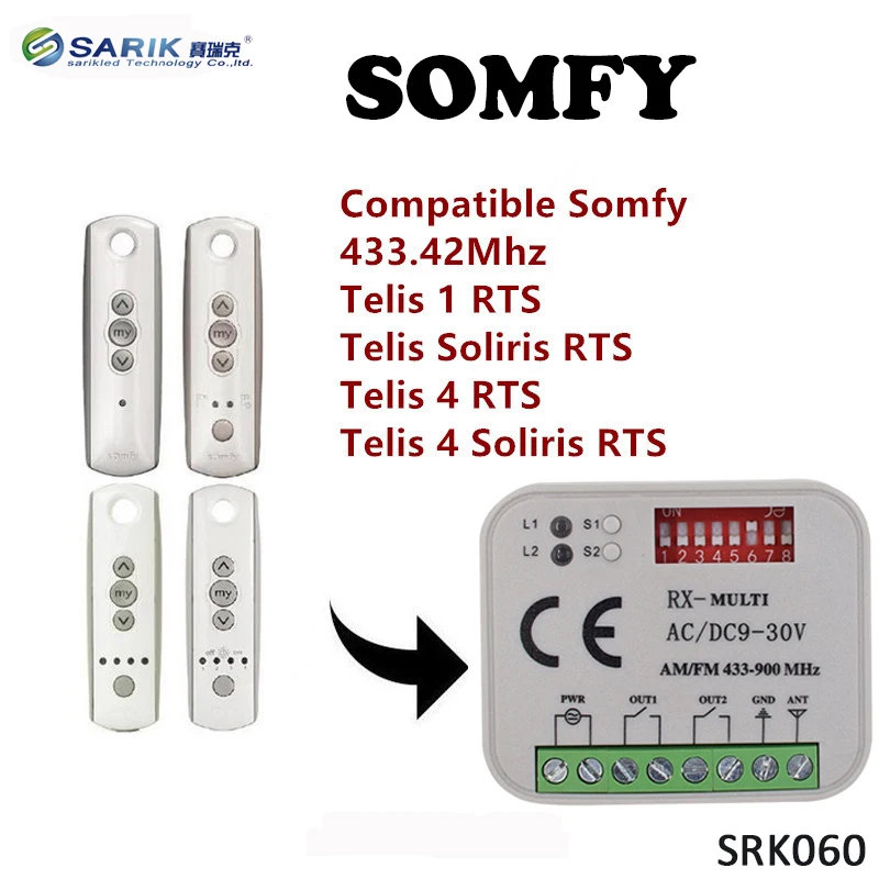 SOMFY Универсальный 300-868 МГц пульт дистанционного управления гаражом ручной передатчик провод управления приемник для гаражные ворота