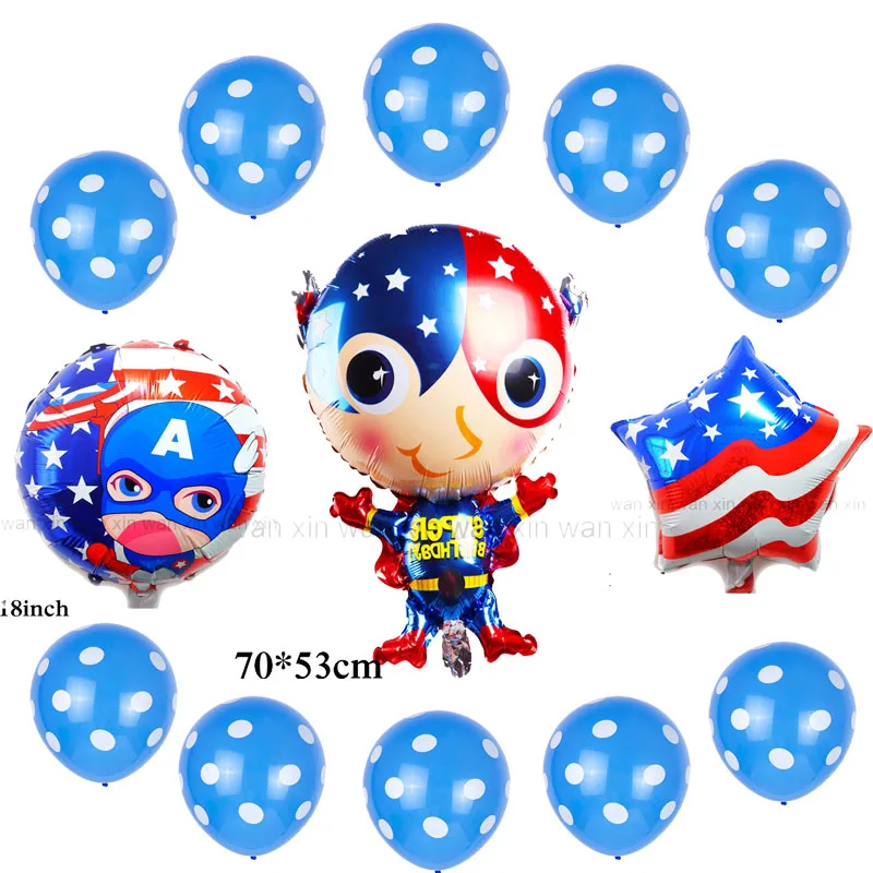 13 шт./лот) вечерние шары Капитана Америки, детские игрушки, большой размер 70*53 см, фольгированные шары Капитана Америки и латексные шары - Цвет: 13pc set caprain